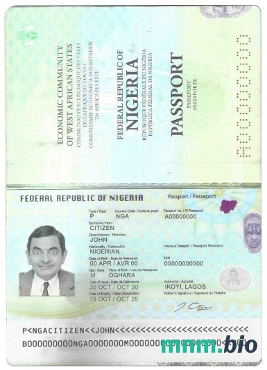 Szablon paszportu Nigerii w formacie PSD, w pełni edytowalny (2019 – obecnie) przykład w formacie PSD